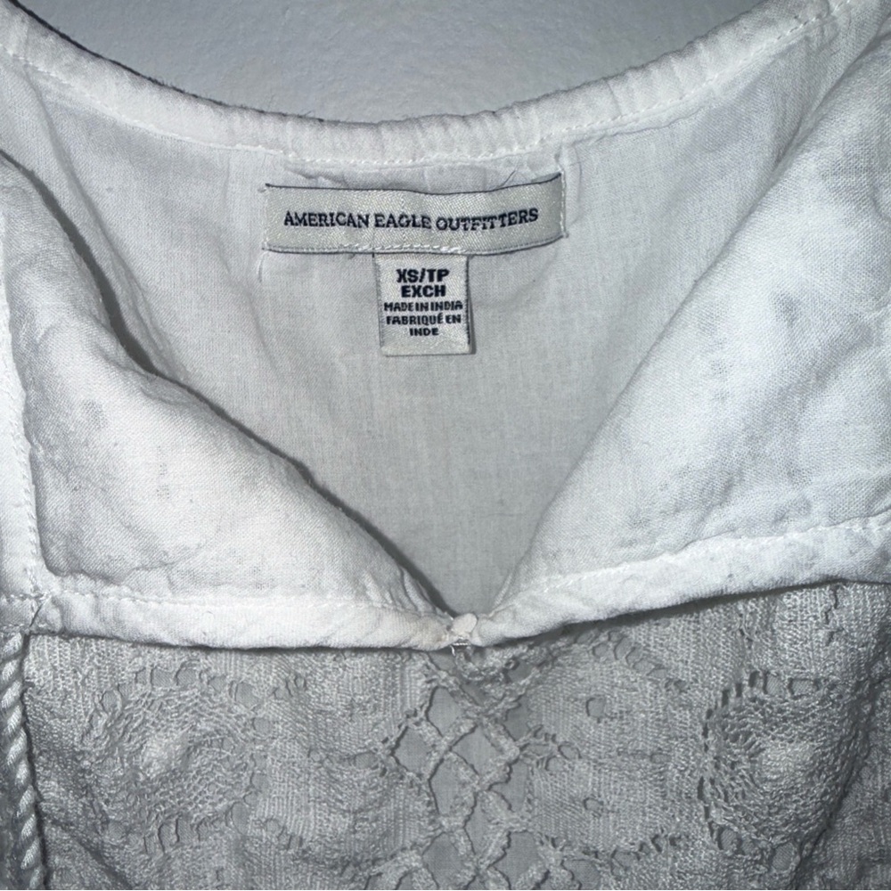 American Eagle Peasant Blouse‎ Crochet White Xs Boho Cottagecore Prairie Gauze - Picture 2 of 11